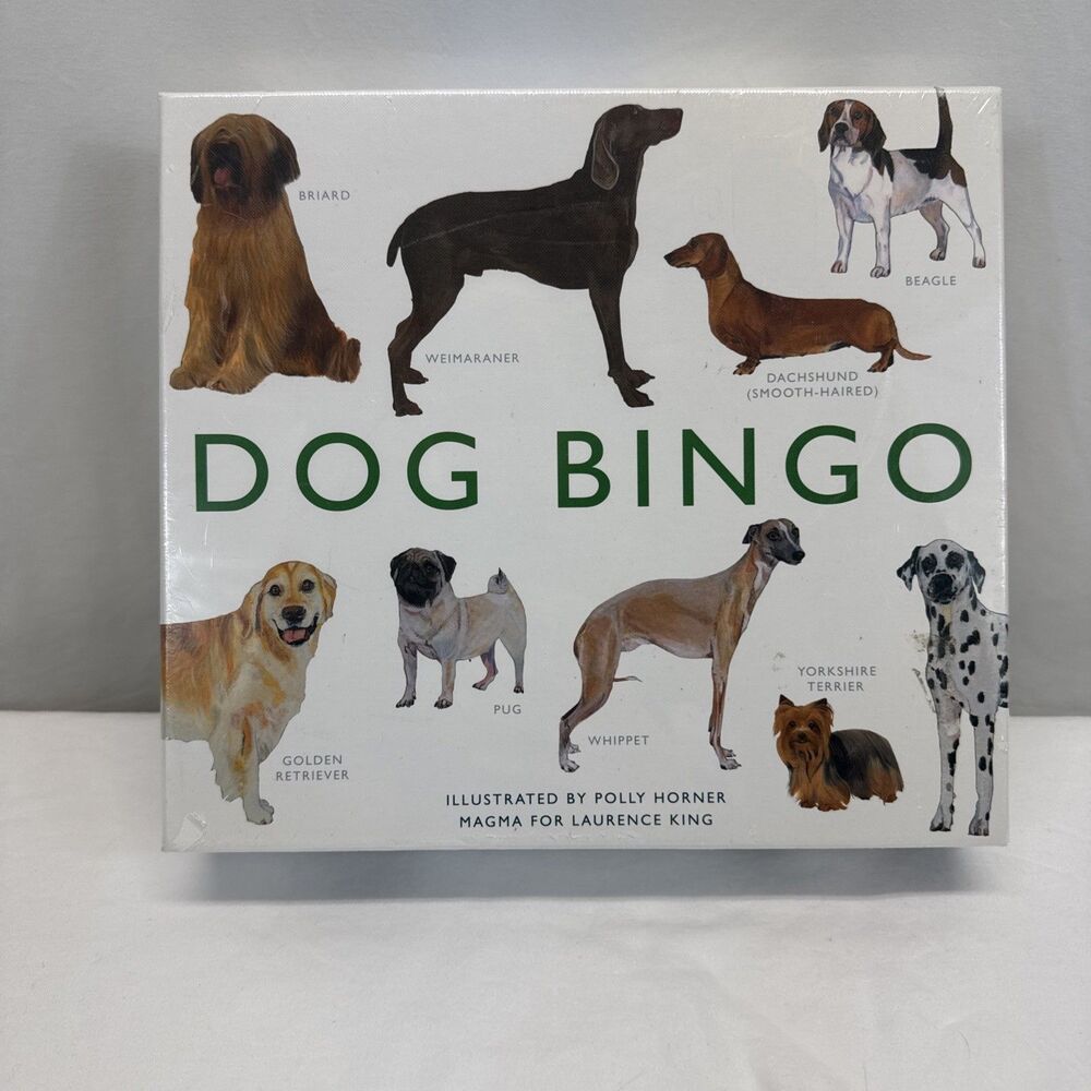 Dog Bingo Board Game 64 Different Breeds IllustratorPolly Horner 2013 Sealed New